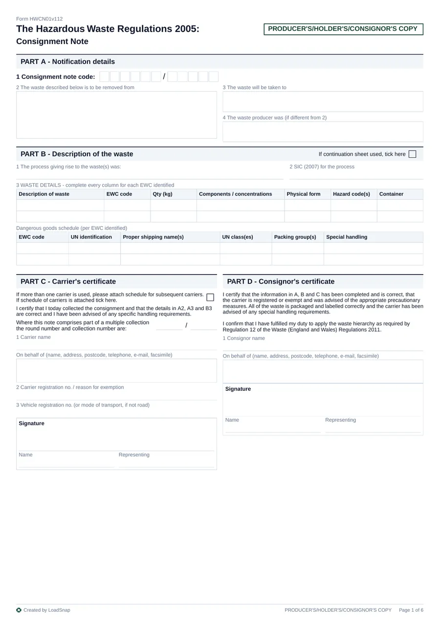 Hazardous Waste Consignment Note (HWCN)