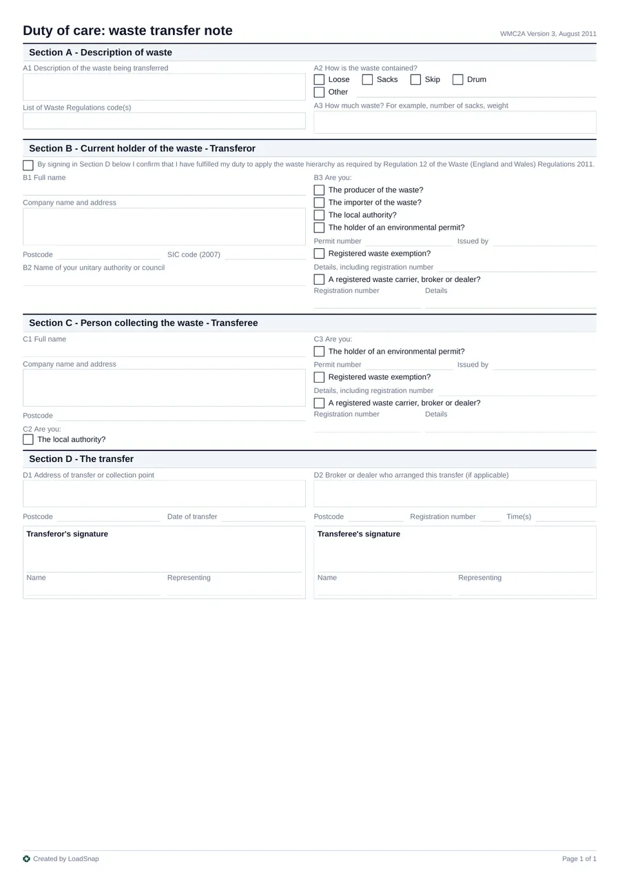 Waste Transfer Note (WTN) - English