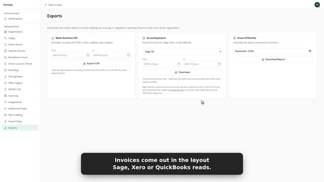 A still from the sage, xero and quickbooks export video