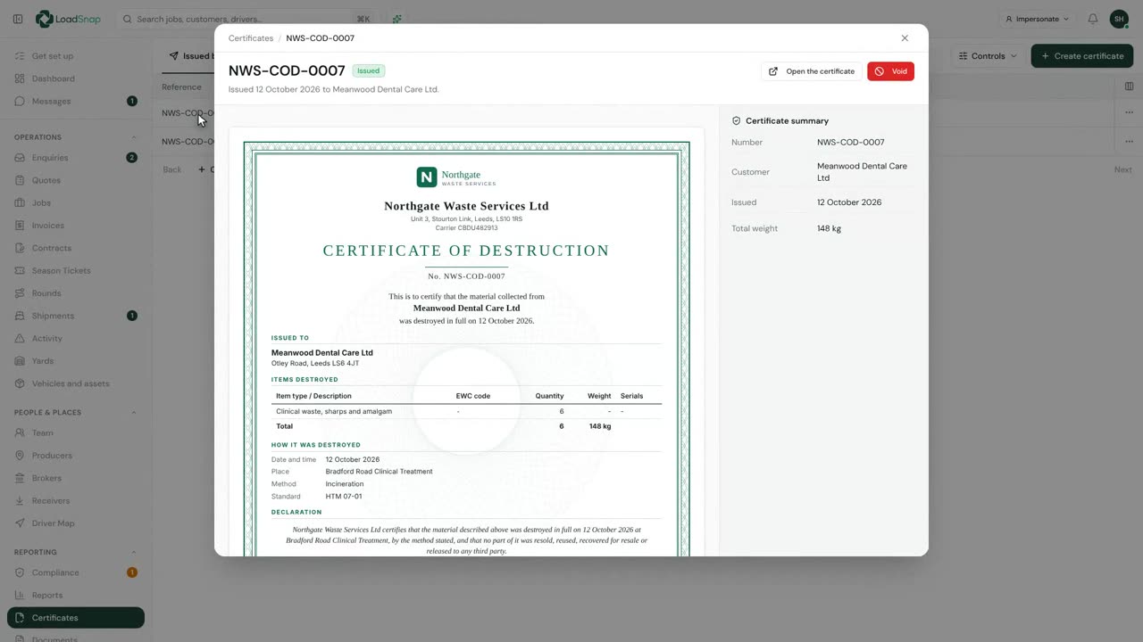 A still from the certificates of destruction video