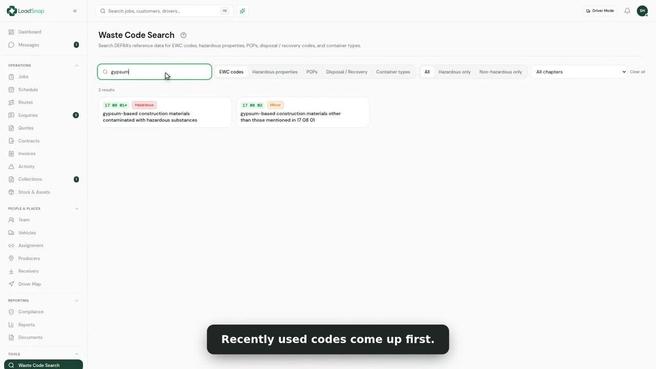 A still from the waste code search video